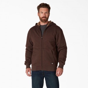 Brown Men's Dickies High Pile Fleece Lined Full Zip Hoodie | GRD278463