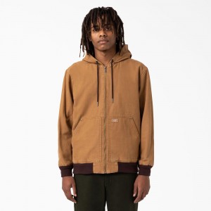 Brown Men's Dickies Hooded Bomber Jacket | IEL729154