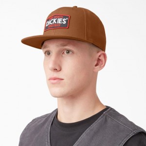 Brown Men's Dickies Logo Patch Flat Bill Cap | FMR406182