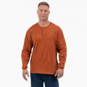 Brown Men's Dickies Long Sleeve Henley T-Shirt | SFA603782