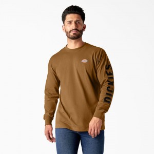 Brown Men's Dickies Long Sleeve Workwear Graphic T-Shirt | QLP096317