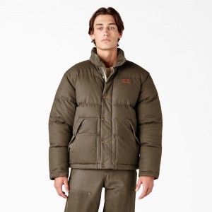 Brown Men's Dickies Lucas Fully Waxed Puffer Jacket | DOE687095