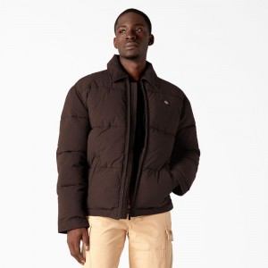 Brown Men's Dickies Overbrook Puffer Jacket | ZIP541786