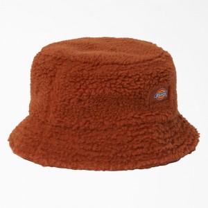 Brown Men's Dickies Red Chute Fleece Bucket Hat | TSV461850