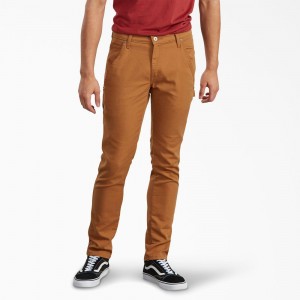 Brown Men's Dickies Slim Fit Tapered Leg Carpenter Duck Pants | GAM312097