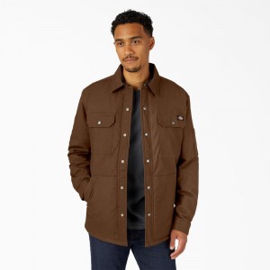 Brown Men's Dickies Water Repellent Fleece-Lined Duck Shirt Jacket | AEU563820