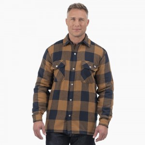 Brown Men's Dickies Water Repellent Fleece-Lined Flannel Shirt Jacket | JLQ215460