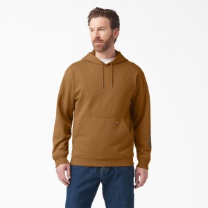 Brown Men's Dickies Water Repellent Sleeve Logo Hoodie | BQH614380