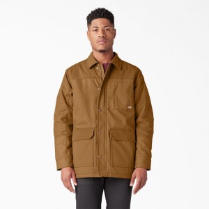 Brown Men's Dickies Waxed Canvas Chore Jacket | DWT763815