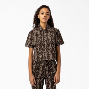 Brown Women's Dickies Camden Cropped Work Shirts | NTE269045