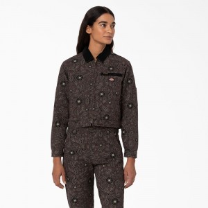 Brown Women's Dickies Ellis Floral Duck Canvas Jacket | ACH973406