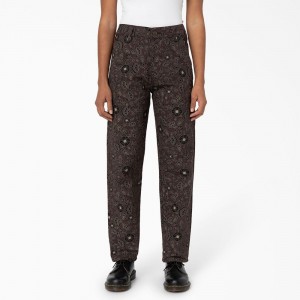 Brown Women's Dickies Ellis Floral Duck Canvas Pants | OTD085693