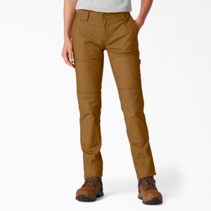 Brown Women's Dickies FLEX DuraTech Straight Fit Pants | ISQ857293