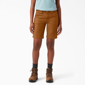 Brown Women's Dickies FLEX DuraTech Straight Fit Shorts | GHT914286