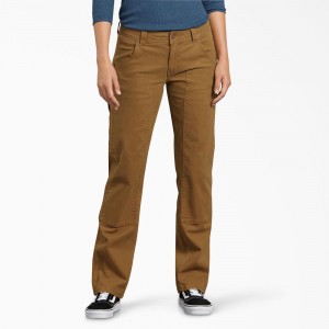 Brown Women's Dickies FLEX Relaxed Fit Duck Carpenter Pants | OWN042356