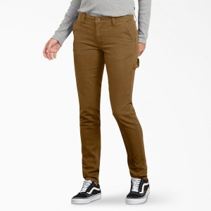 Brown Women's Dickies FLEX Slim Fit Duck Carpenter Pants | RTU820369