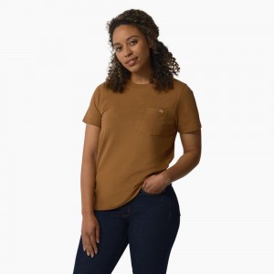 Brown Women's Dickies Heavyweight Short Sleeve Pocket T-Shirt | YVS462591