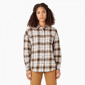 Brown Women's Dickies Long Sleeve Flannel Shirt | KRE741039