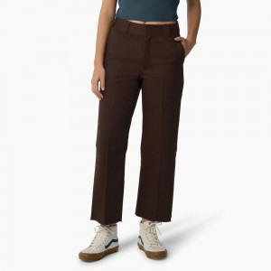 Brown Women's Dickies Regular Fit Cropped Pants | JAG371490