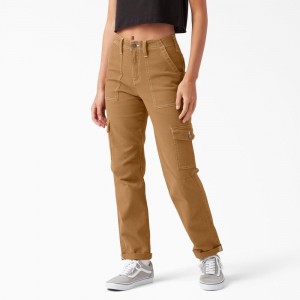 Brown Women's Dickies Skinny Fit Cuffed Cargo Pants | GDZ692041