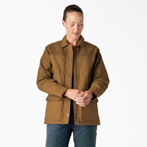 Brown Women's Dickies Waxed Canvas Chore Coat Jacket | BXV628973