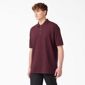 Burgundy Kids' Dickies Adult Size Piqué Short Sleeve Polo Shirt | NKQ340819