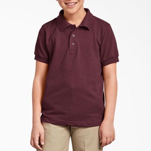 Burgundy Kids' Dickies Piqué Short Sleeve Polo Shirt | YLM854671