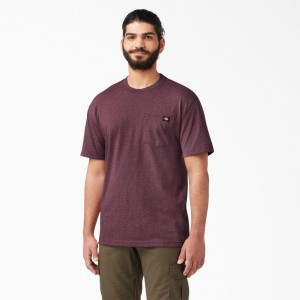 Burgundy Men's Dickies Heavyweight Heathered Short Sleeve Pocket T-Shirt | JYX704859