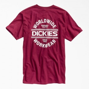 Burgundy Men's Dickies Worldwide Workwear Graphic T-Shirt | UXC469273