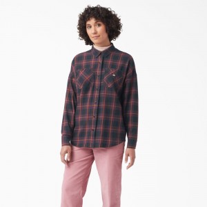 Burgundy Women's Dickies Bakerhill Oversized Shirt | FDM409783