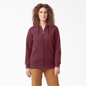 Burgundy Women's Dickies Heavyweight Full-Zip Fleece Hoodie | VTJ740953