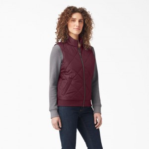 Burgundy Women's Dickies Quilted Vest | ZFD630421