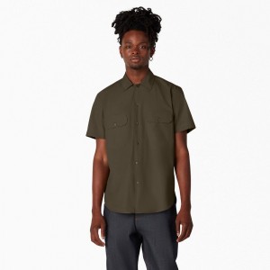 Green Men's Dickies 1922 Short Sleeve Work Shirts | FPH138764