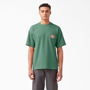 Green Men's Dickies Chest Logo Pocket T-Shirt | WCY518732