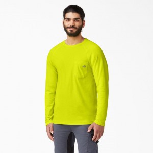 Green Men's Dickies Cooling Long Sleeve Pocket T-Shirt | VPL192657