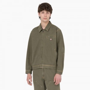 Green Men's Dickies Duck Contrast Stitch Jacket | HNC730695