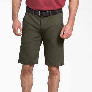 Green Men's Dickies FLEX Regular Fit Duck Carpenter Shorts | WQL198372