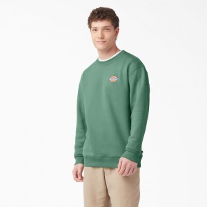 Green Men's Dickies Fleece Embroidered Chest Logo Sweatshirt | PRC094523