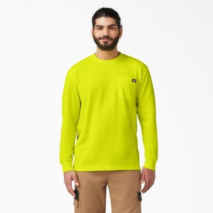 Green Men's Dickies Heavyweight Neon Long Sleeve Pocket T-Shirt | MXG415736