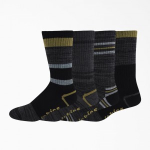 Green Men's Dickies Striped Crew 4-Pack Socks | LVC726158