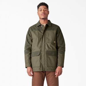 Green Men's Dickies Waxed Canvas Chore Jacket | HOC312605