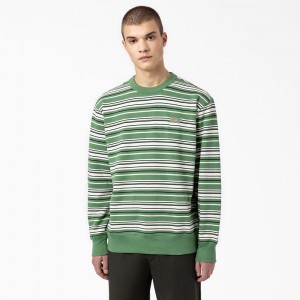 Green Men's Dickies Westover Striped Sweatshirt | IQR247608