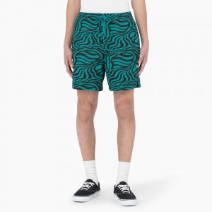 Green Men's Dickies Zebra Print Modern Fit Drawstring Shorts | KUL615849