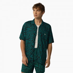 Green Men's Dickies Zebra Print Short Sleeve Shirt | QKB891763