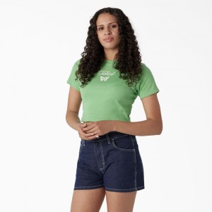 Green Women's Dickies Butterfly Graphic Cropped Baby T-Shirt | ZSP750481