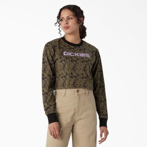 Green Women's Dickies Camo Long Sleeve Cropped T-Shirt | HBI389174