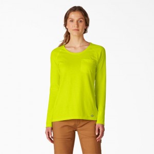 Green Women's Dickies Cooling Long Sleeve Pocket T-Shirt | FQY408526