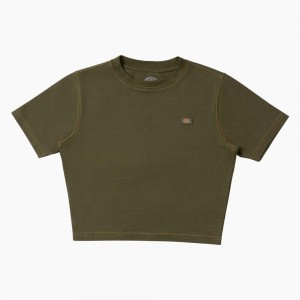 Green Women's Dickies Maple Valley Cropped T-Shirt | SWC539067