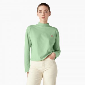 Green Women's Dickies Mapleton High Neck Long Sleeve T-Shirt | MBF536892