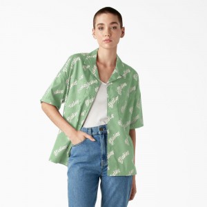 Green Women's Dickies Mayetta Logo Print Shirt | SON427365